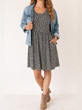 Good Luck Gem Leopard Print Babydoll Dress | Black & White | Size Small